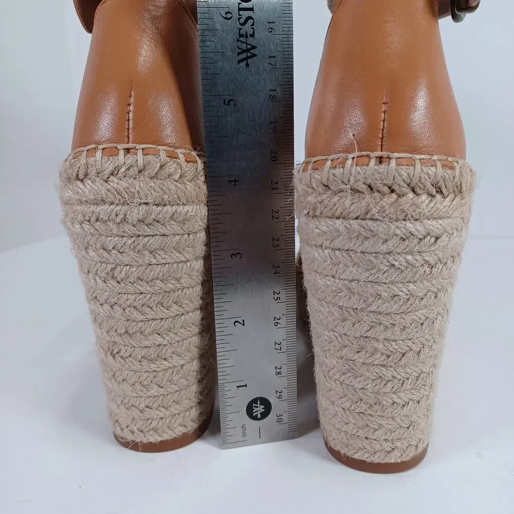 Treasure & Bond SANNIBEL Jute Wedge Sandal Size 7.5 Tan Leather Strappy